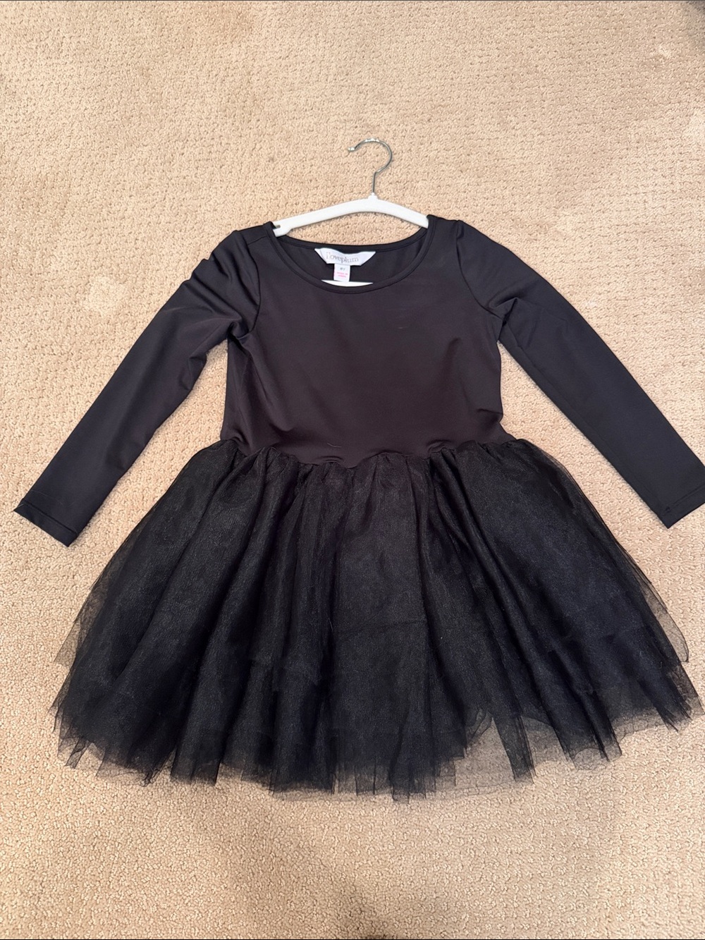 Black Long-Sleeve Tulle Ballet Costume Dress for Kids - I Love Plum size 8